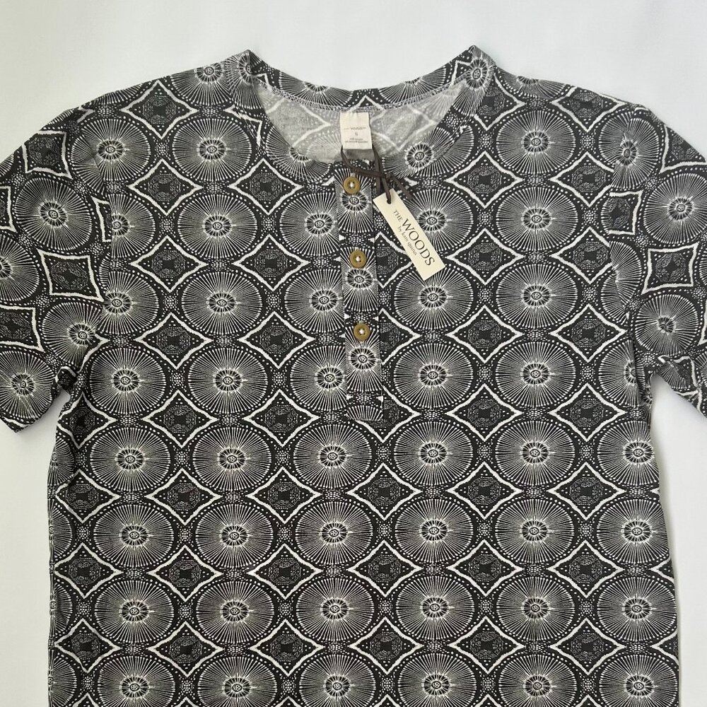 NWT Kate Quinn Men's Small Modal Henley Beluga Batik Black Gray Shirt